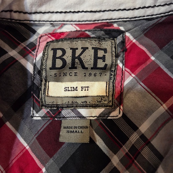 BKE Pearl Snap Shirt Men's Small Slim Fit Red Plaid Long Sleeve Western - Picture 7 of 9